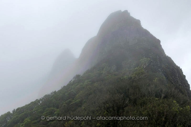 Close view of Cerro El Yunque in the clouds, Robinson Crusoe Island